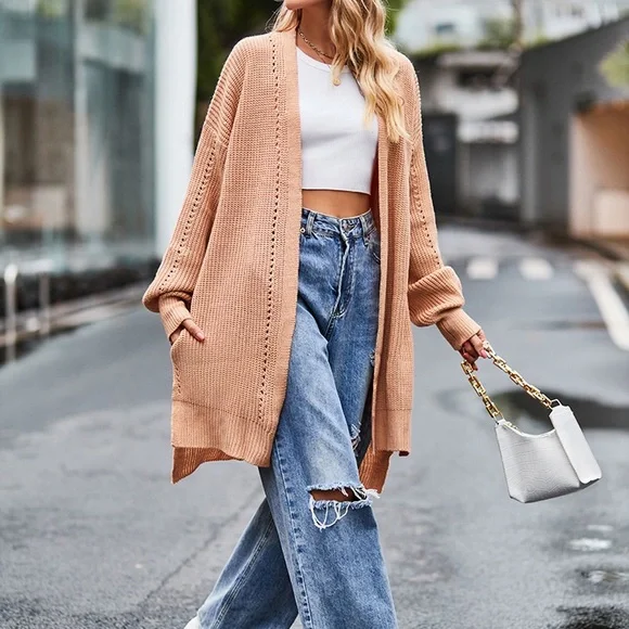 Long Sleeve Waffle-Knit Cardigan - Picture 10 of 16